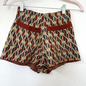 FREE PEOPLE Jacquard Knit Shorts Red Blue Geometric Retro Pattern XS Cozycore